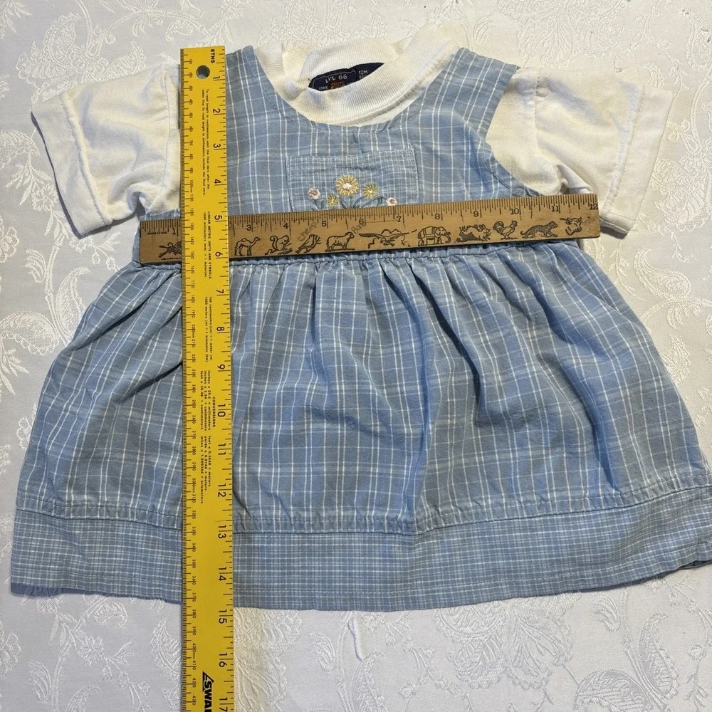 Vintage Route 66 Girls Sleeveless Floral Embroidered Blue Dress & Shirt 12 Month